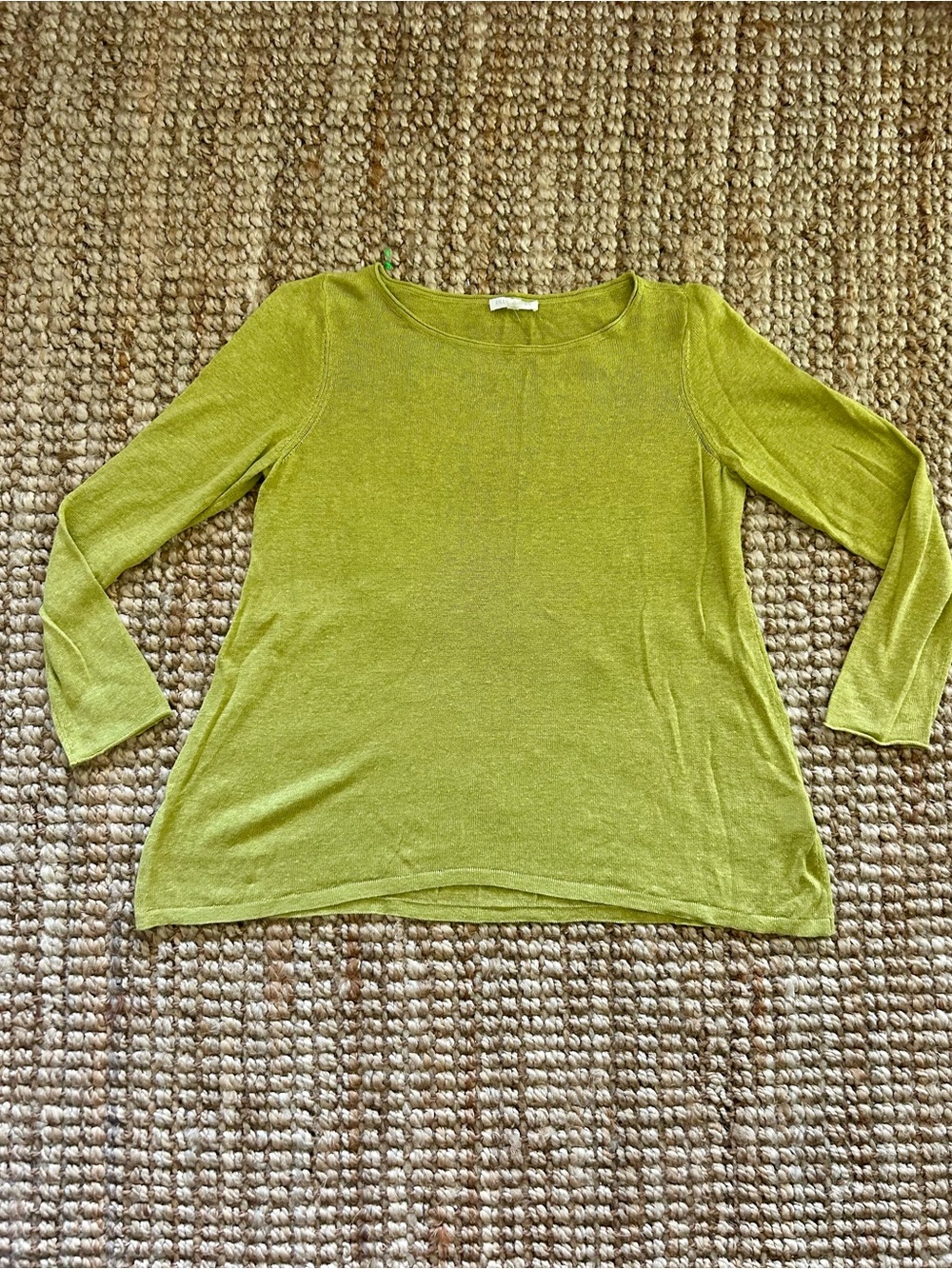 Eileen Fisher Light Green Women's Long Sleeve Knit Linen Sweater